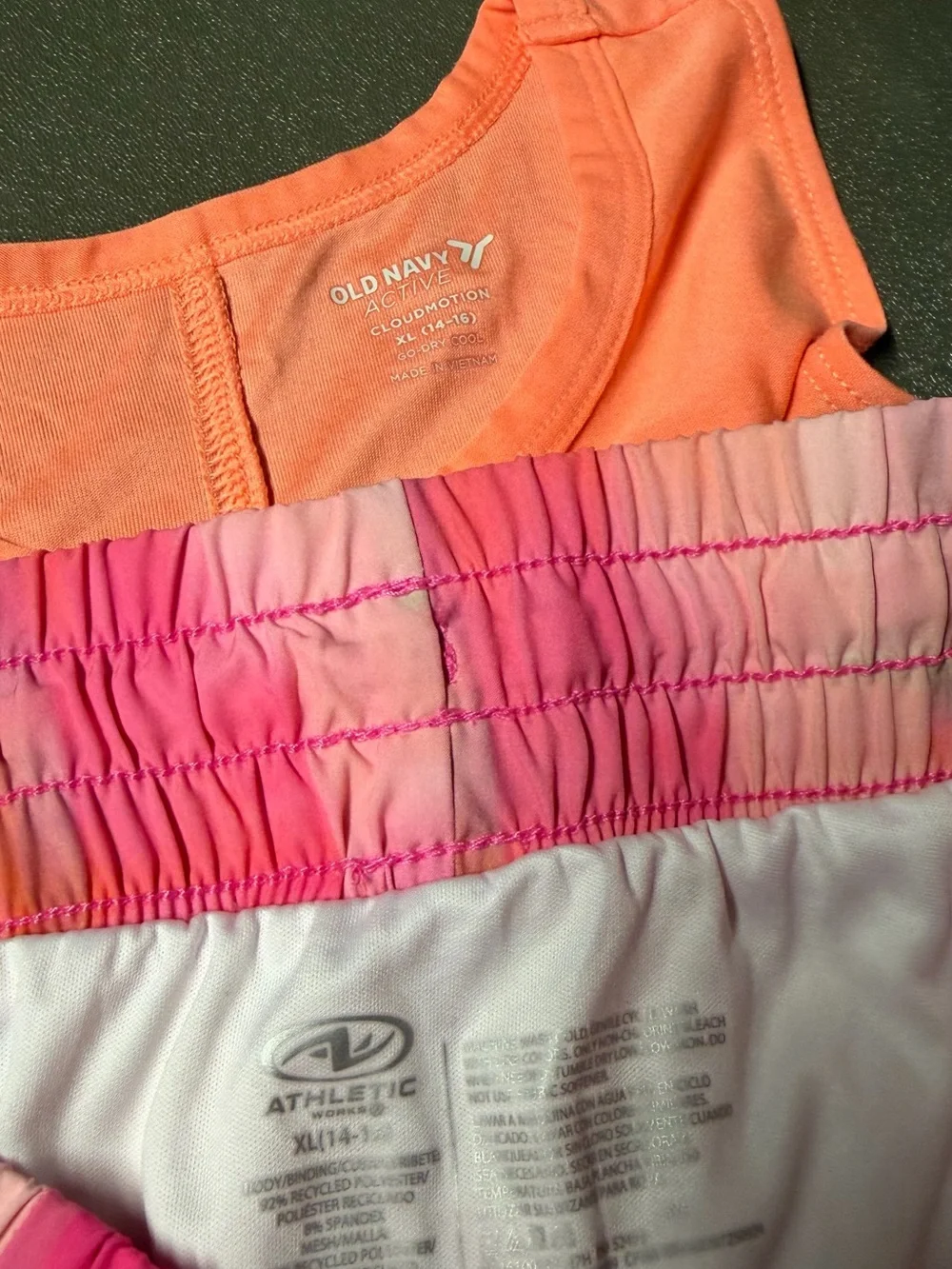 Old Navy Coral Tank with Pink-Orange Tie-Dye Shorts